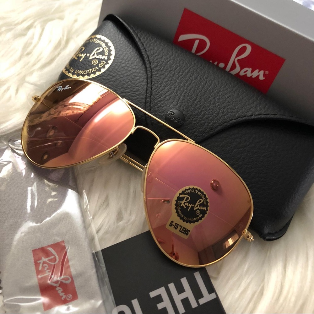 Ray Ban Aviator Rose Gold 62mm Gold Frame